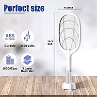 2 in 1 Mosquito Bat Killer Racket Mosquito Racket Swatter UV Light Pack of 1 (Colour: White)