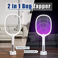 2 in 1 Mosquito Bat Killer Racket Mosquito Racket Swatter UV Light Pack of 1 (Colour: White)