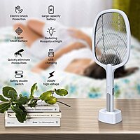 2 in 1 Mosquito Bat Killer Racket Mosquito Racket Swatter UV Light Pack of 1 (Colour: White)
