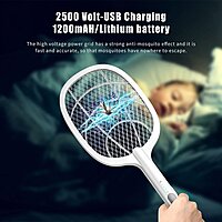2 in 1 Mosquito Bat Killer Racket Mosquito Racket Swatter UV Light Pack of 1 (Colour: White)