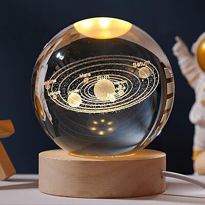 3D Crystal Ball Night Lamp With Wooden Base Pack of 1
