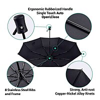 Auto Open Close Travel Umbrella Windproof Pack of 1 (Colour: Black)