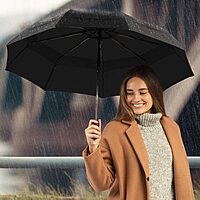 Auto Open Close Travel Umbrella Windproof Pack of 1 (Colour: Black)