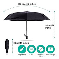 Auto Open Close Travel Umbrella Windproof Pack of 1 (Colour: Black)