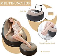 Inflatable Recliner Chair Sofa with Footrest Pack of 1 (Colour:Beige)