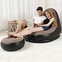 Inflatable Recliner Chair Sofa with Footrest Pack of 1 (Colour:Beige)