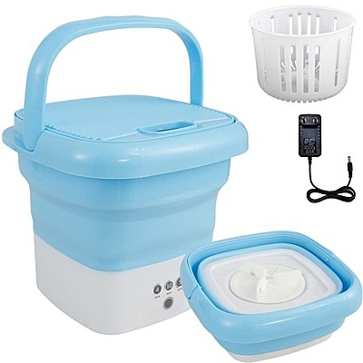 Portable Folding Mini Washing Machine, Bucket Washer for Clothes Laundry Pack of 1 (Colour: Blue/Pink)